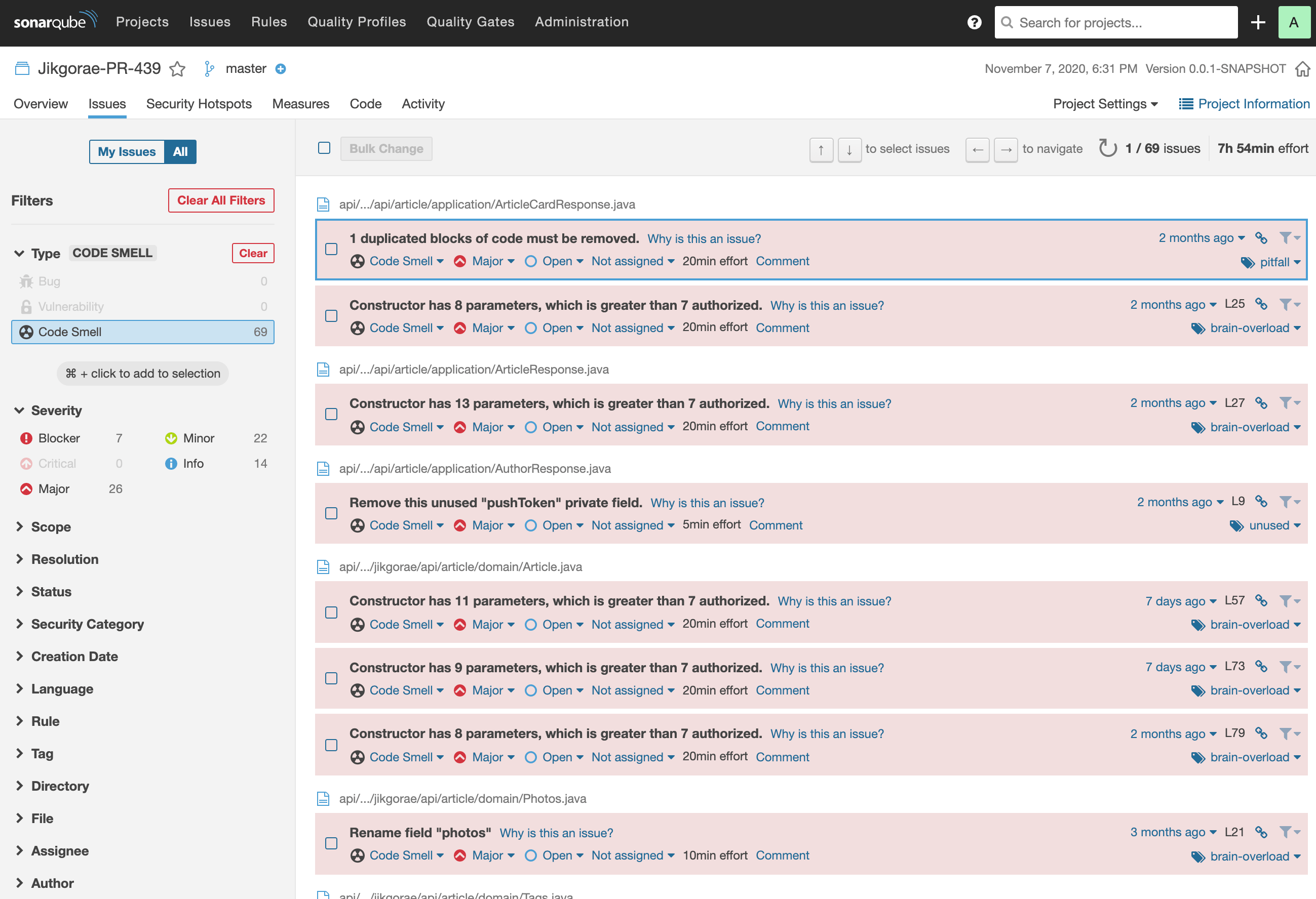 sonarqube project code smell